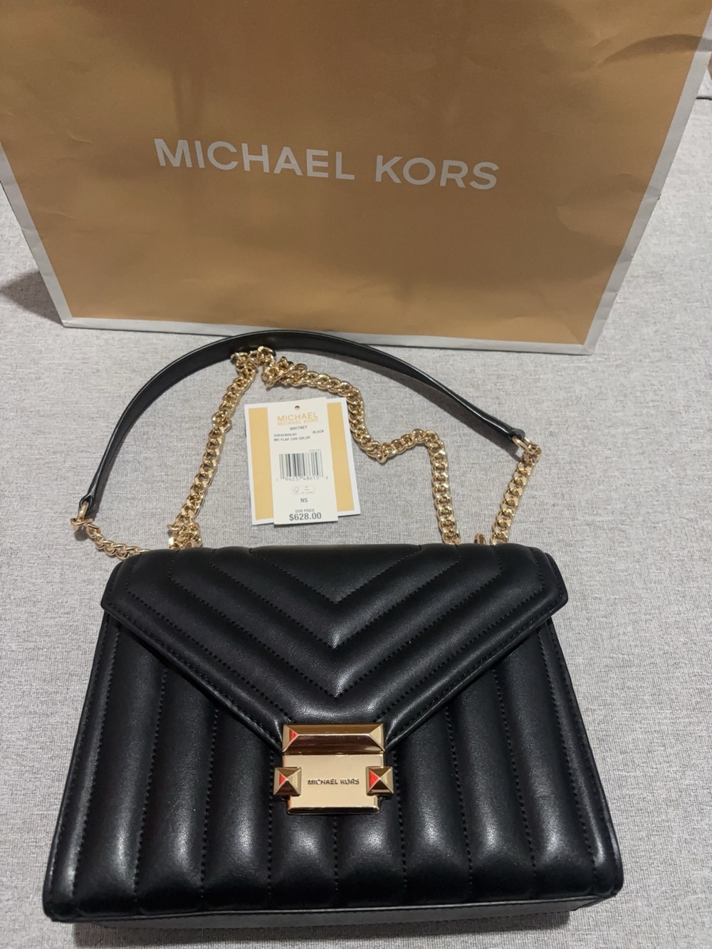 Michael Kors Black Quilted Leather Shoulder Bag with Gold-Tone Chain
